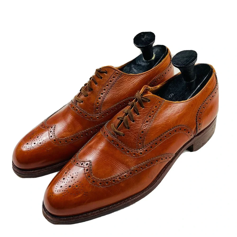 Cole Haan Hand Lasted Made In England Amber Brown Leather Wingtip Mens 10D